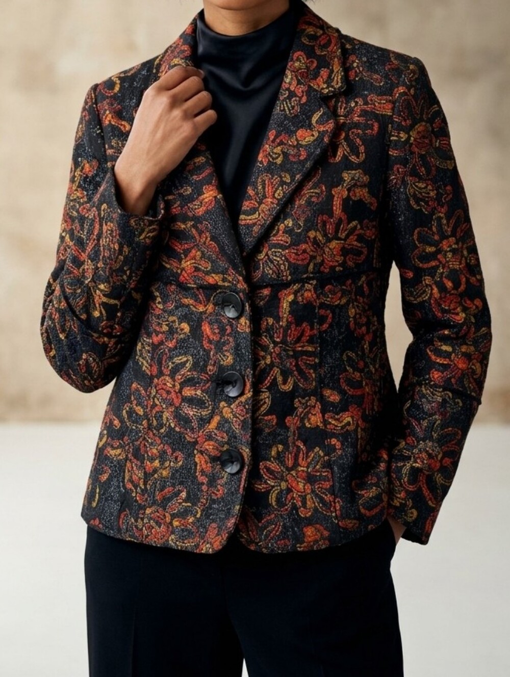 SNO SKINS Textured Tapestry Wool Blend Blazer Jacket Art to Wear sz 14 Women's